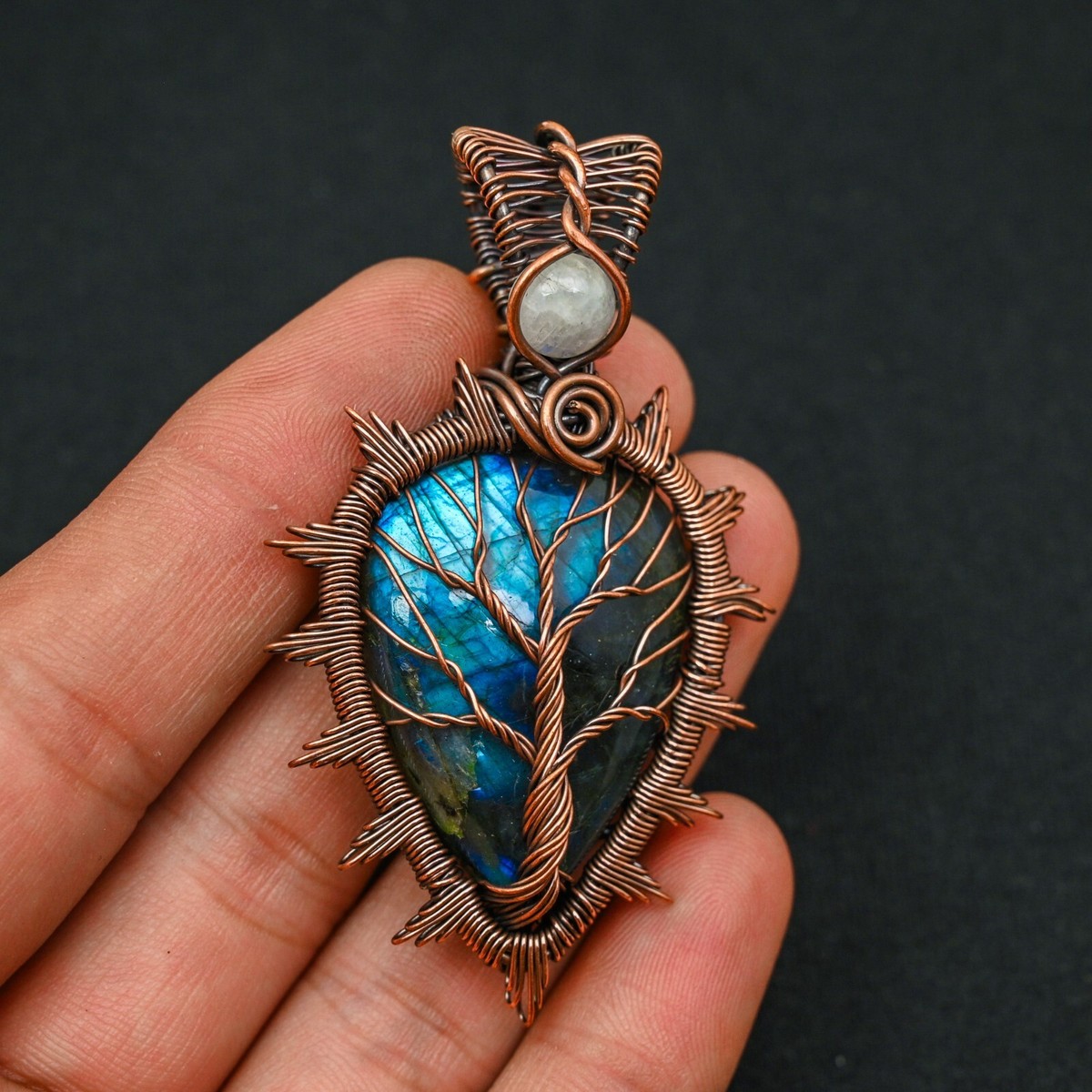 Tree Of Life Labradorite Gemstone Copper Wire Wrapped Pendant