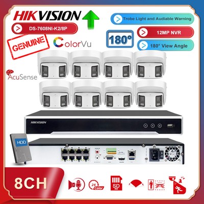 Hikvision 8CH 8MP System 4K 8MP 180° Panoramic IP Camera ColorVu Acusense Lot US