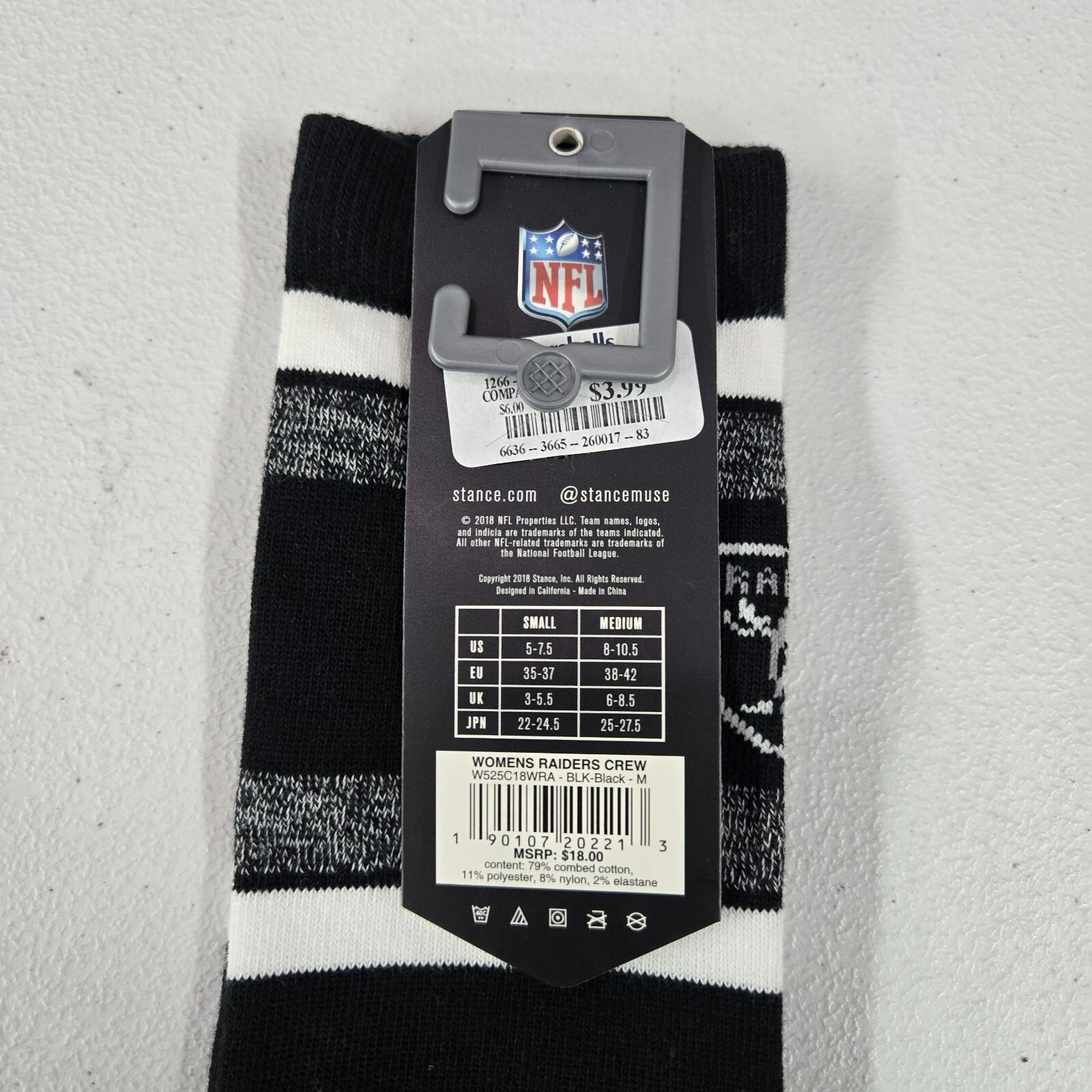 Oakland Raiders Women Socks Medium Black Stance Crew Socks football NWT