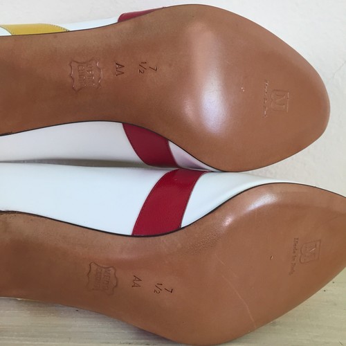 BRUNO MAGLI - Vtg White, Red, Yellow Peep Toe Pumps, Italian Made, Womens 7.5 A - Picture 12 of 12
