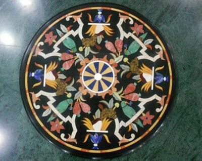 2' black marble table top center coffee inlay stone lapis handmade d146