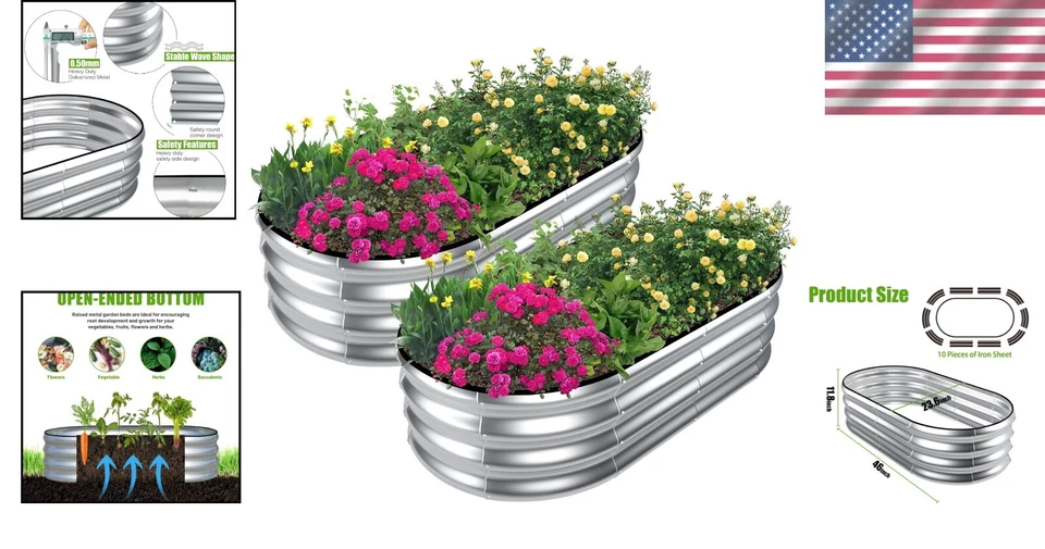 Elevate Your Garden with 耐用 2 件镀锌金属花盆床 4x2x1 英尺 — 第 2/4 张图片