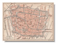 LEIDEN  City center 1905 Original map city plan 🇳🇱 Netherlands Nederland