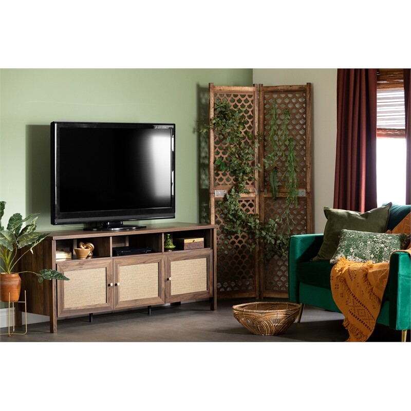 Balka TV Stand-Natural Walnut and Printed Rattan-South Shore
