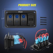 Nilight 3 Gang Rocker Switch Box 12V SPST ON Off Switch PD Type C and QC 3.0 USB