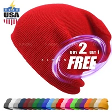 Knit Cuff Beanie Hat Winter Cap Slouchy Skull Ski Solid Men Women Plain Baggy CF