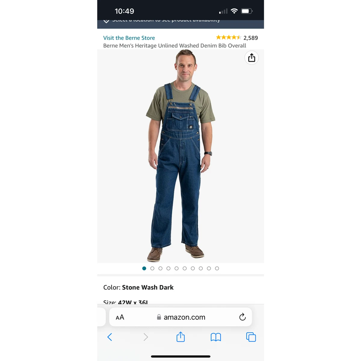 Berne Men’s Heritage Unlined Washed Denim Bib Overall