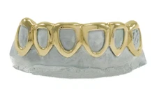 Custom Fit 14K Gold Plated Mouth Grillz Open Face 6 Bottom Lower Teeth + Molds