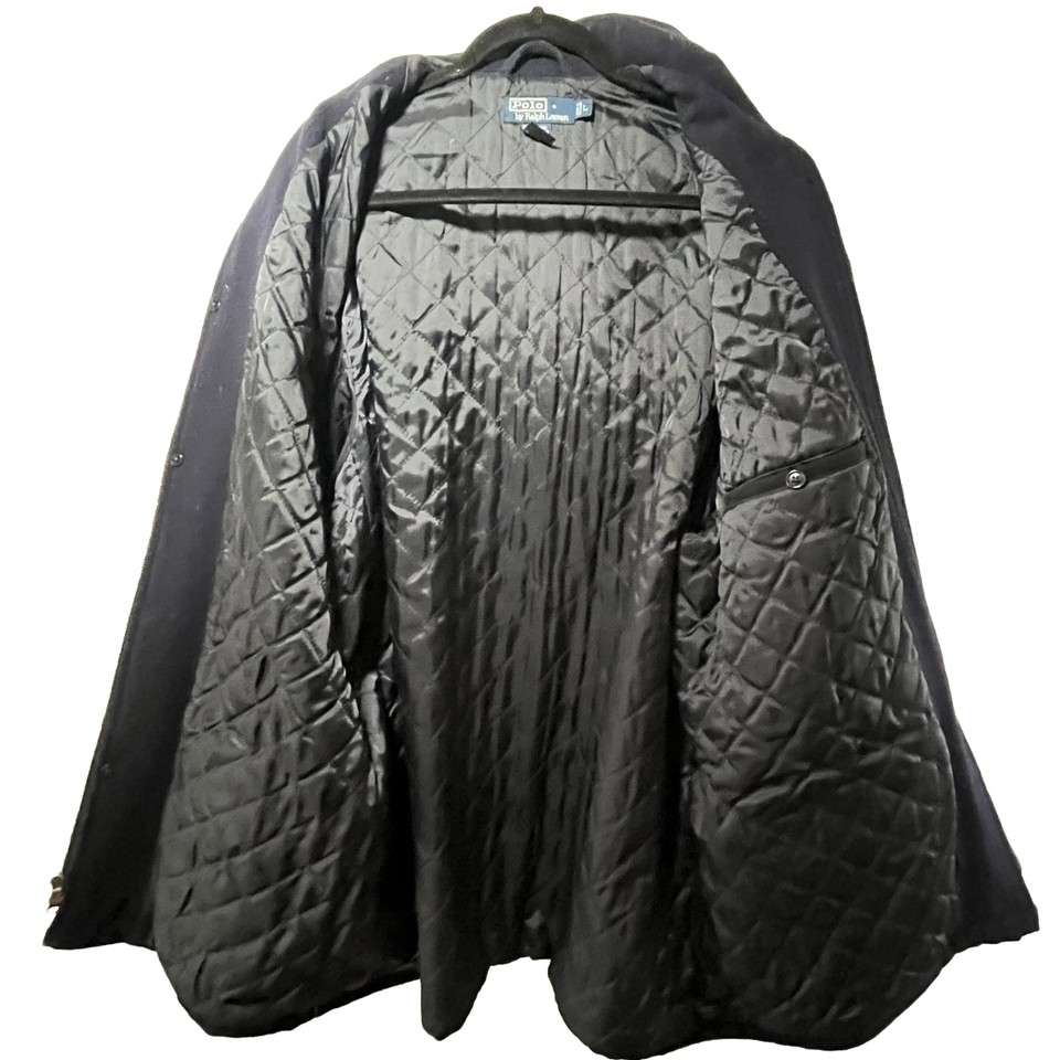 Vintage Polo Ralph Lauren Quilted Satin Lined Wool Peacoat Coat Jacket