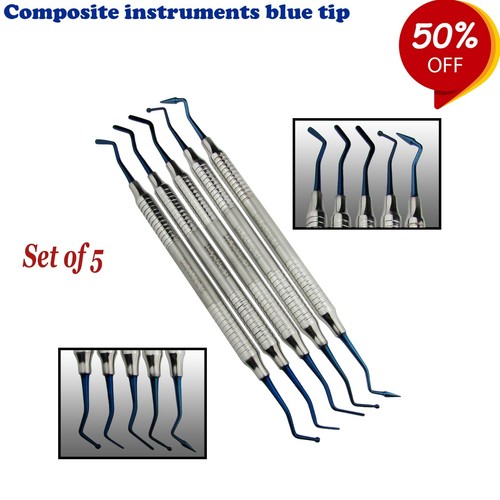 Dental Composite Plastic Filling Instruments Blue Set of 5 with flat Cassette CE - Picture 2 of 8