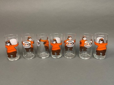 Vintage 6'' A&W Root Beer Rooty Bear Hug Glasses   Set of 7