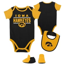 Newborn & Infant Black Iowa Hawkeyes Home Field Advantage Three-Piece Bodysuit,