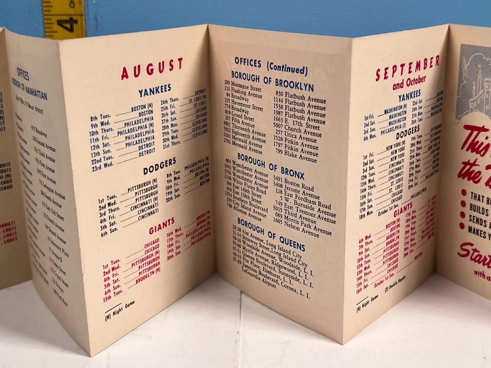 1950 Brooklyn Dodgers, Yankees and Giants Baseball Schedule Mfg. Trust Co.🔥 - Image 3 of 4
