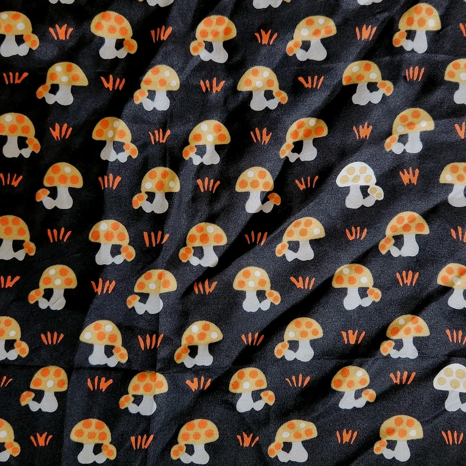 Vtg ECHO Mod Mushrooms Scarf 70s Funky 100% Silk Japan Black Orange Khaki Read - Image 3 of 4