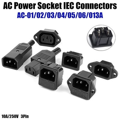 IEC Power Socket Connector 3 Pin AC 250V 10A Male Female Plug Jack PCB ...