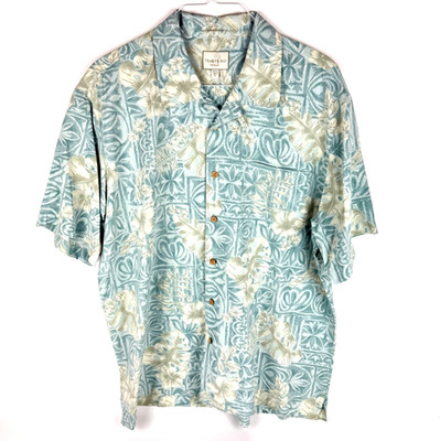 Trader Bay Vintage Hawaiian Shirt Blue and White Aloha Shirt Adult Mens Size XL