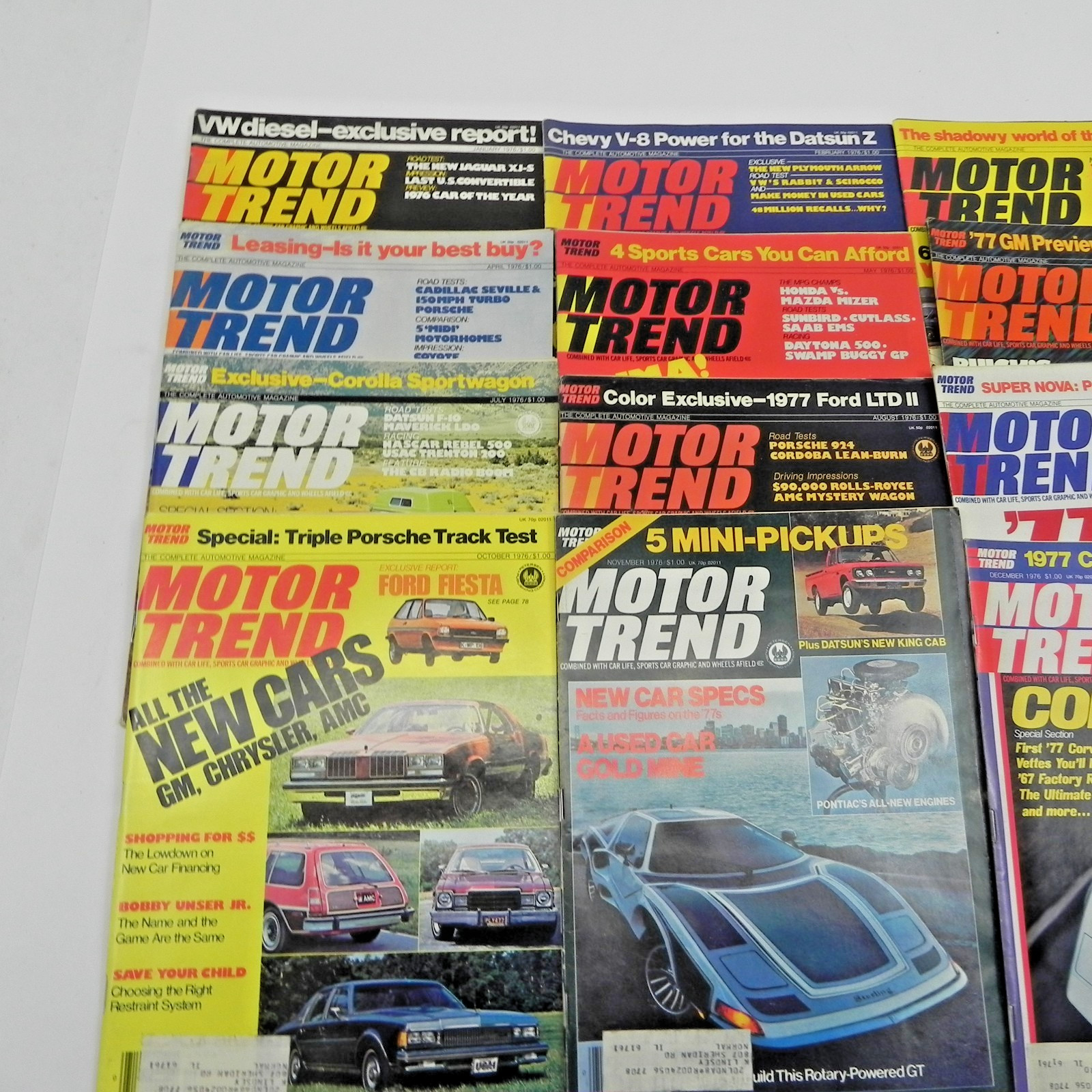 1976 MOTOR TREND MAGAZINE LOT OF 12 ISSUES FULL YEAR RACING PERFORMANCE CARS