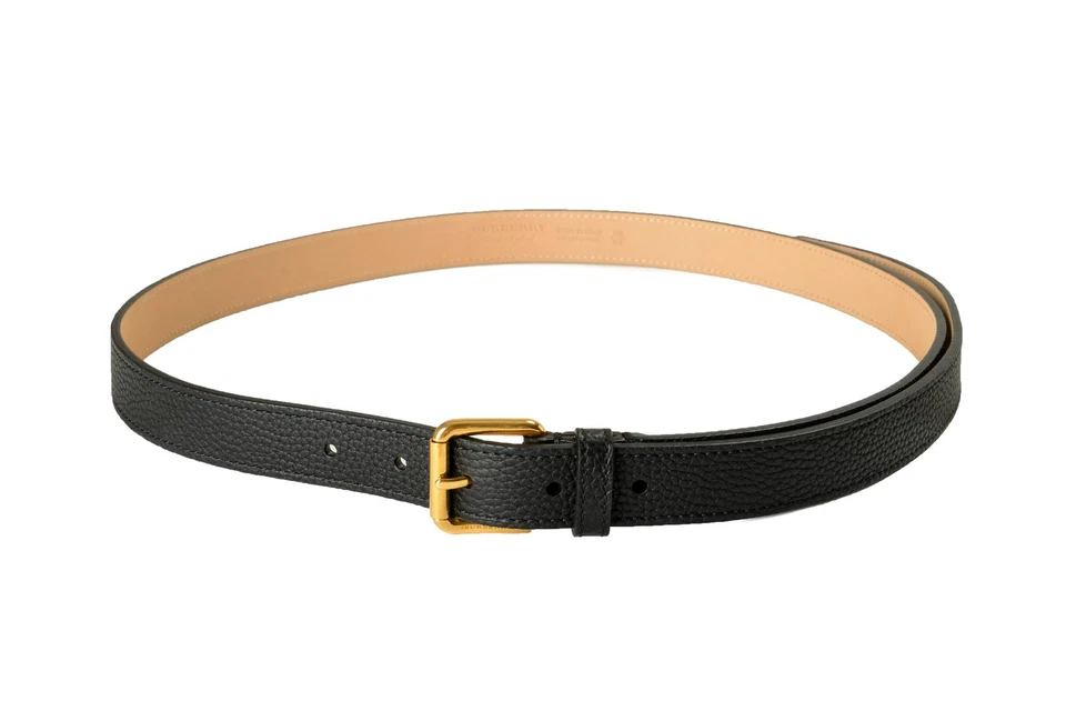 Cinturón Burberry "Tomas25" Negro Cuero Texturizado Latón Sólido Hebilla US 38 IT 95 Foto 2 de 4