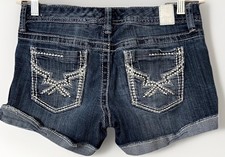 Maurices Jean Shorts 3/4 Stretch Denim Cuffed Distressed Boho Hippie Festival