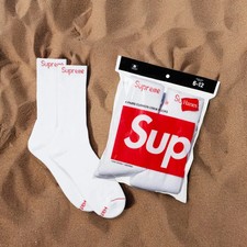 Supreme X Hanes Crew Socks - White, Pack of 2, Size 6-12