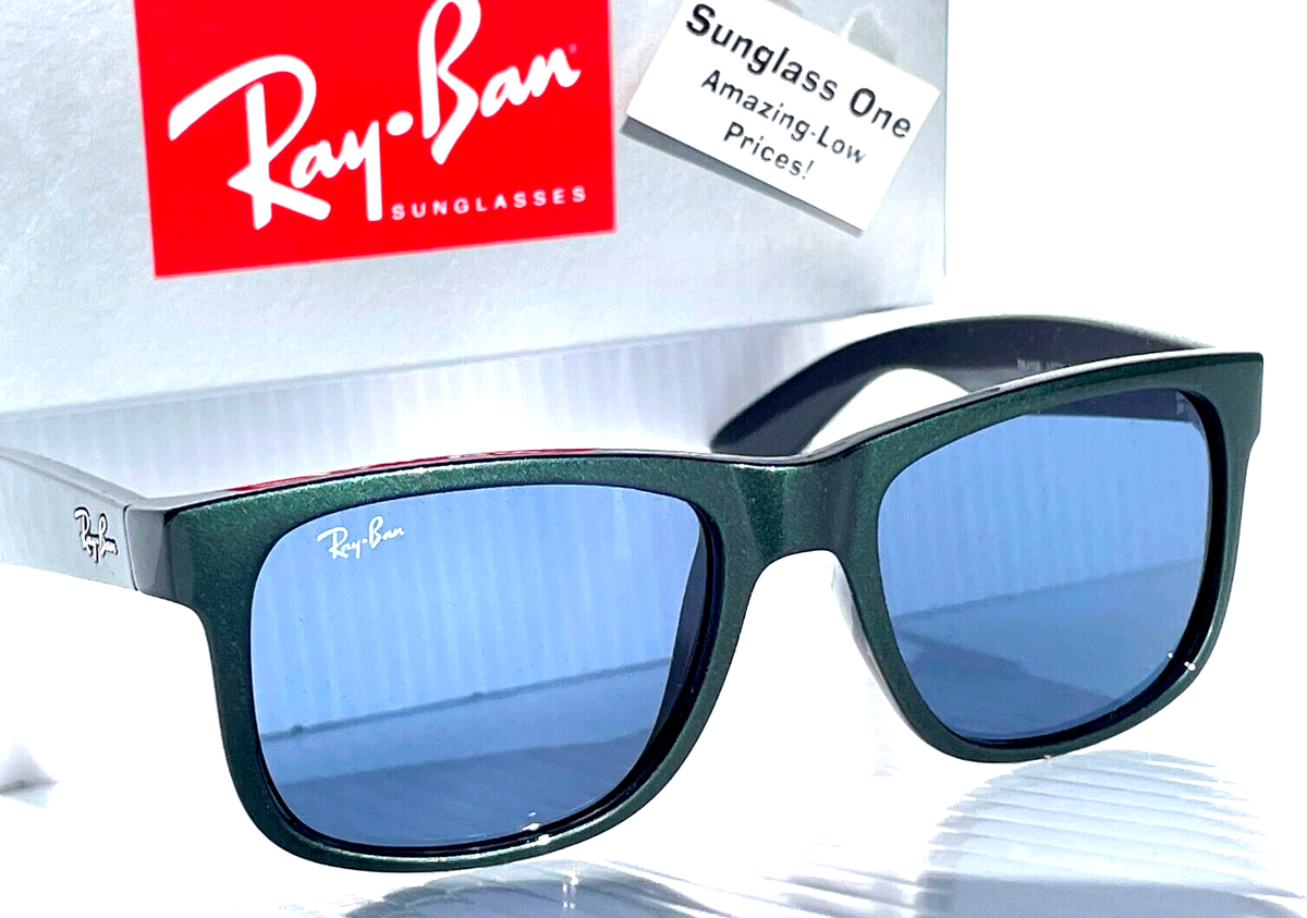 NEW Ray Ban JUSTIN Green Metallic on Black Frame Dark Blue Lens