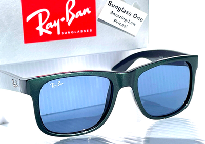 NEW Ray Ban JUSTIN Green Metallic on Black Frame Dark Blue Lens
