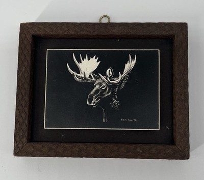 Wildlife Miniatures by Ken Smith Bull Moose Print From Scatchboard 5x4 