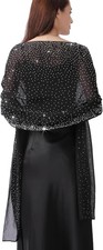 Shawl and Wraps for Evening Dresses, Soft Sheer Chiffon Sparkly Rhinestone We...