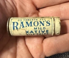 A109 Old Medicine Ramon's Mild Laxative Bile Salts Brown Le Roy NY Container