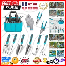 10 Piece Heavy Duty Stainless Steel Garden Tools Set with Ergonomic Rubber Ha...
