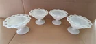 Vintage 5 Inch Anchor Hocking Open Lace Milk Glass Pedestal Dish Set of 4