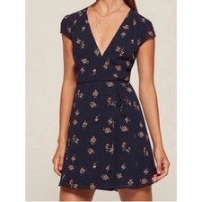Reformation Oyster Navy Floral Wrap Mini Dress Sz M