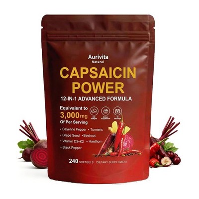 Natural Capsaicin Softgels,auri Cayenne Pepper softgels， with Vitamin E, D3+K2