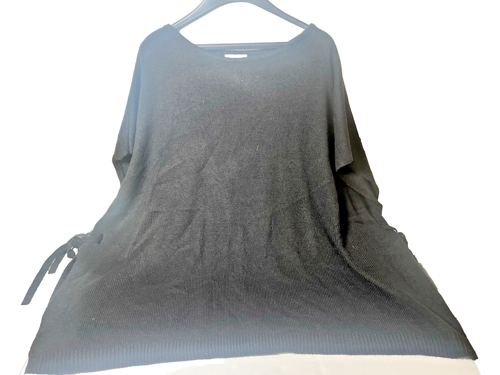 LOFT Sweater Poncho Shawl~M L ~Black Cardigan Shawl Open Side Ties. Cc