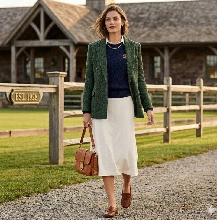 Ralph Lauren LRL Jersey Knit Midi Skirt Women’s M Cream Classic Old Money Boho