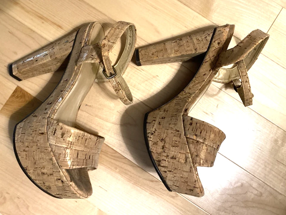 Sandalias de plataforma Stuart Weitzman sexy plataforma 3 pulgadas corcho tacón alto talla 8 Foto 2 de 4