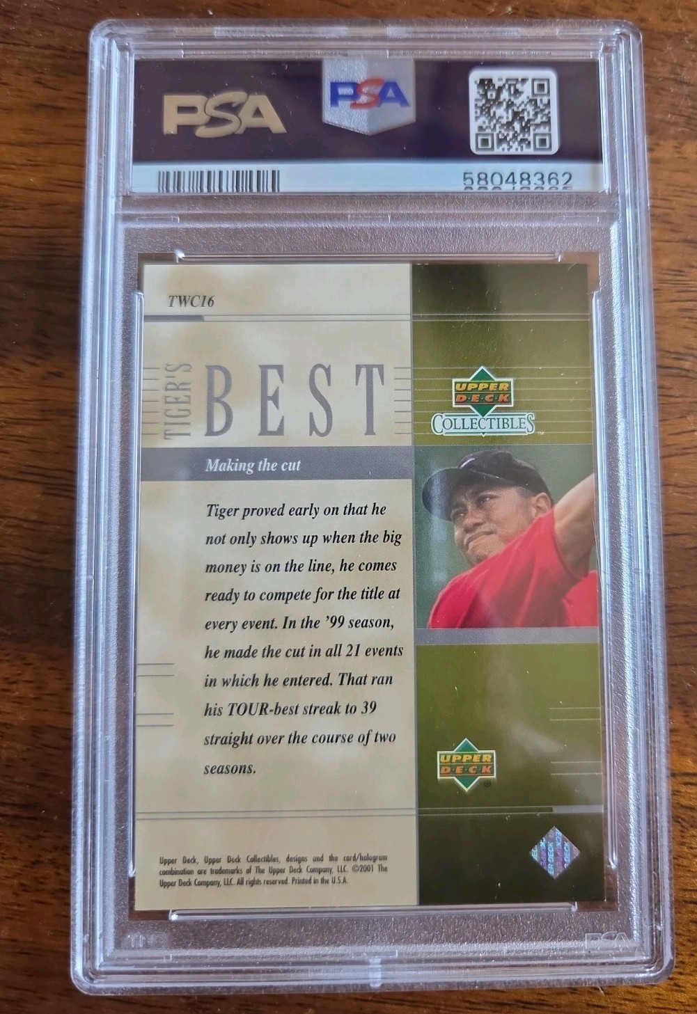 TIGER WOODS PSA 8 NM-MT ROOKIE 2001 Upper Deck Golf #176 Tour Time view 2