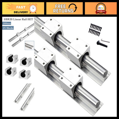 2Pcs 2000mm Linear Rail Guide + 4Pcs SBR16UU Slide Bearing Block, 16mm Support