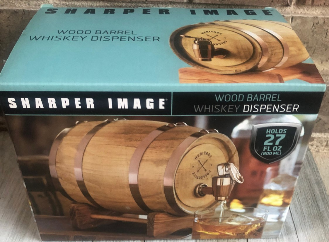 Sharper Image Wood Whiskey Barrel 800 ml 27 FL OZ of Whiskey or spirits Bar