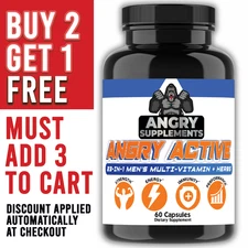 Angry Active Men's 23in1 Multi Vitamin + Herbal Test Booster T Boost Supplement