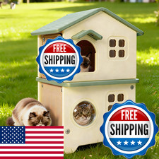 Hicaptain Insulated Outdoor Cat House Weatherproof For Feral Multi Cat 2 Story