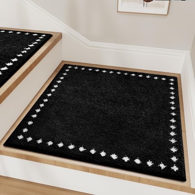 Stair Treads Landing Mat Non Slip Wooden Steps Indoor Washable 31x31 In Black