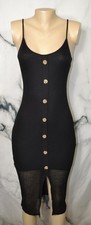 EXPRESS Black Ribbed Spaghetti Strap Midi Dress XS Lined to Thigh Polyester Blnd