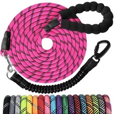 15 Ft Pink Long Dog Leash Heavy Duty Nylon Rope Reflective Padded Handle
