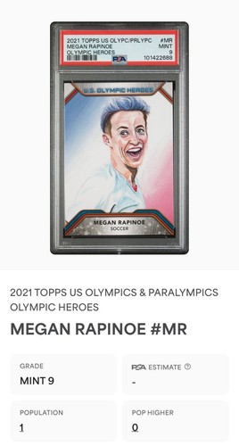 Megan Rapinoe Rare 2020 Topps Team USA Olympic Hero Soccer POP 1 No Higher PSA 9 - Picture 3 of 3