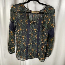 Princess Vera Wang Top Boho Peasant Blue Floral Sheer W/M Business Casual Chic
