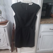 Ann Taylor Loft Petite 0P Cap Sleeve Sheath Black Dress Pockets.
