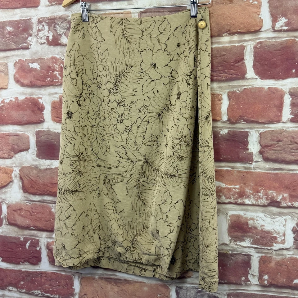 Tommy Bahama Falda Mujer 8 Beige Seda Floral Envoltura Tropical Hawaiana Botánica Foto 3 de 4