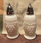 IMPERIAL GLASS Milk Glass Grape Vine Pattern Salt and Pepper Shaker Set Vintage