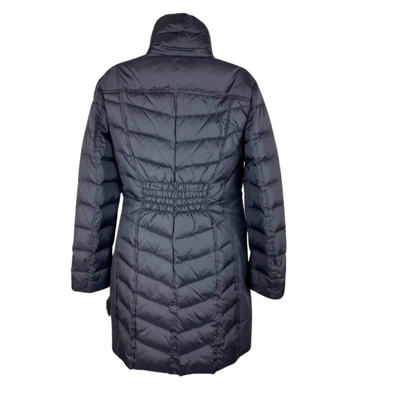 Giacca con cappuccio Michael Kors lunga puffer pelliccia sintetica orlo con tasche taglia S preppy